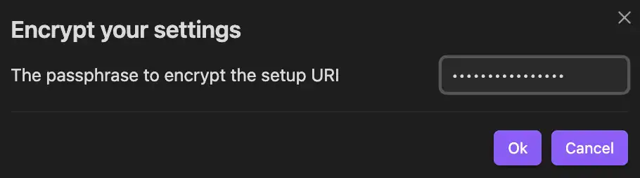 給 Self-hosted LiveSync Setup URI 設置保護密碼