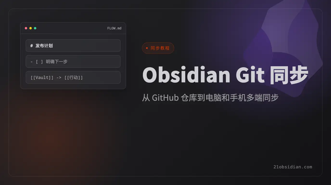 Obsidian Git 同步教程：GitHub 备份、插件设置和多端拉取完整流程