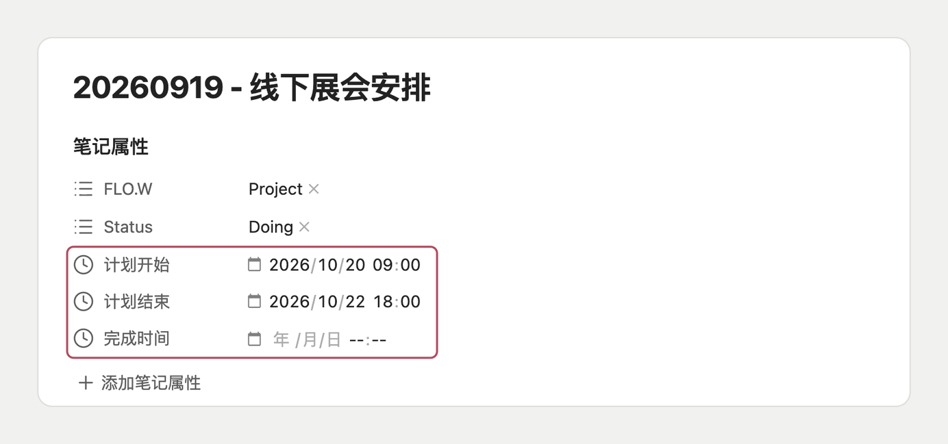 项目的计划开始、计划结束和完成时间