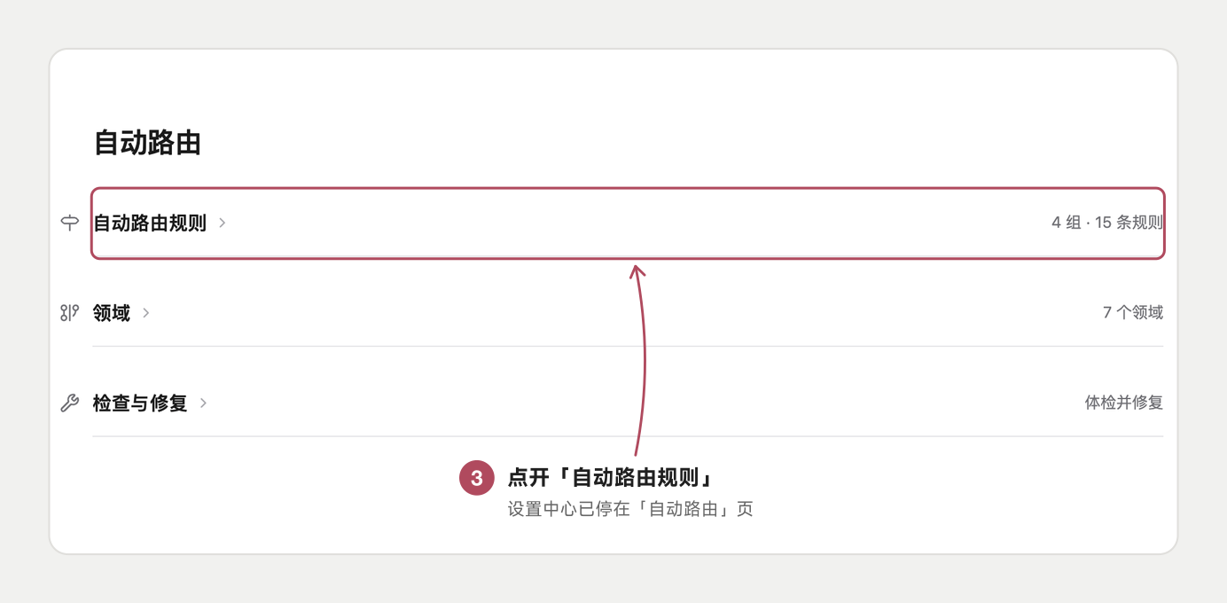 第 3 步:点开「自动路由规则」